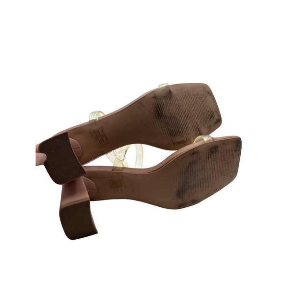 Steve Madden Size 8 High Heel Sandals Beige With Clear Straps - Picture 7 of 12